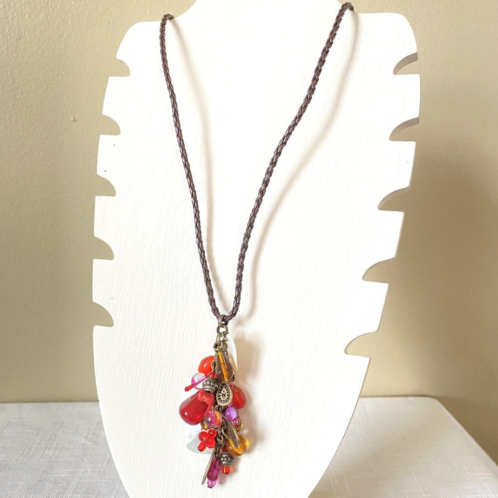 Coldwater Creek Leather, Bead, and Abalone Necklace